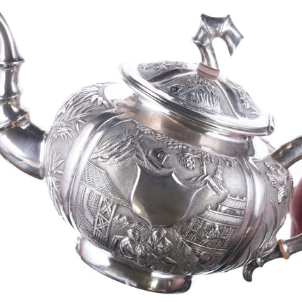 Antique chinese export silver teapot with amazing repousse work - Estate Fresh Austin