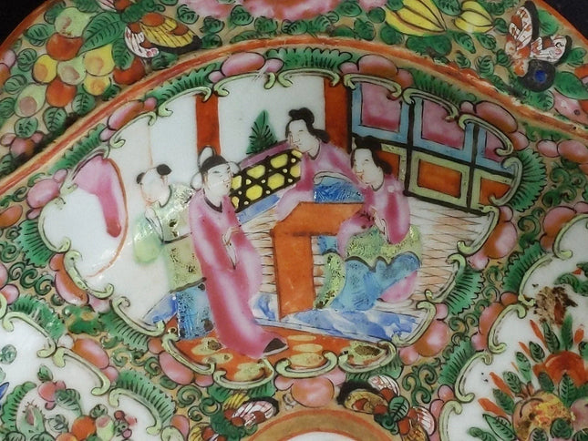 Antique Chinese Famille Rose Medallion Shrimp Dish Bowl - Estate Fresh Austin