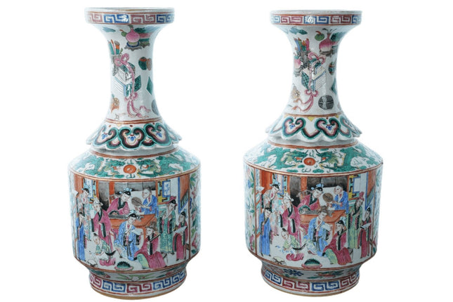 Antique Chinese Famille Rose Vases pair - Estate Fresh Austin