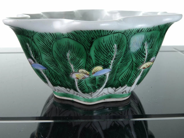 Antique Chinese Famille Verte Butterfly and Leaves Planter - Estate Fresh Austin