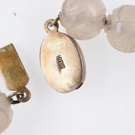 Antique Chinese foo lion silver repousse necklace with carved rose Quartz, turq - Estate Fresh Austin