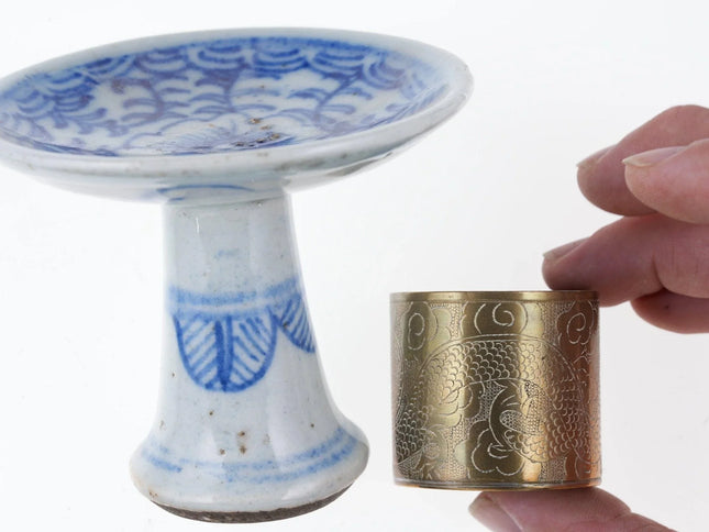 Antique Chinese Miniature compote and brass match/toothpick holder - Estate Fresh Austin
