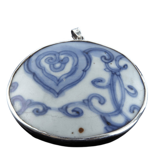 Antique Chinese Porcelain Shard pendant in sterling mount - Estate Fresh Austin