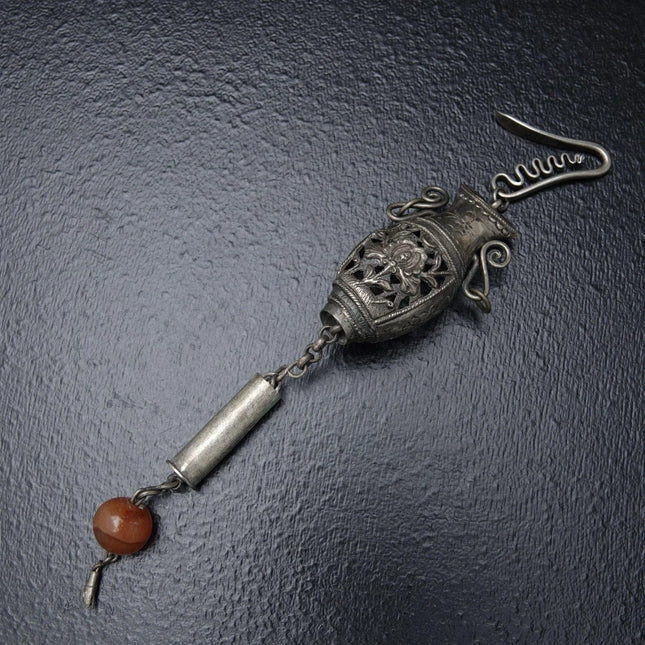 Antique Chinese Qing Dynasty Silver Chatelaine Scent Bottle/ Needle case - Estate Fresh Austin