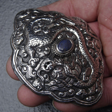 Antique Chinese Qing Dynasty Silver Dragon Belt Buckle later converted to Brooch pin - Estate Fresh Austin