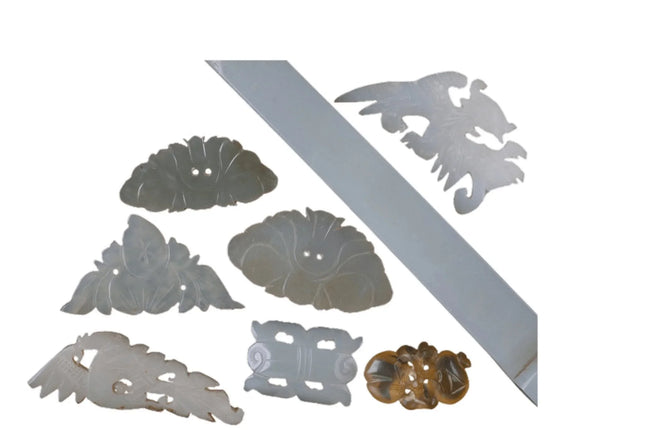 Antique Chinese Qing Jade Buttons/Ornaments Hair pin Lot - Estate Fresh Austin