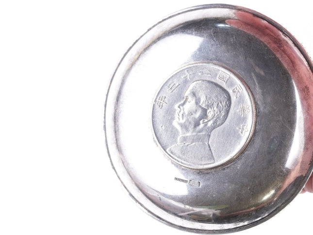 Antique Chinese Republic Period Silver Dollar mounted as sterling trinket dish - Estate Fresh Austin