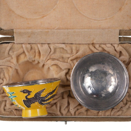 Antique Chinese Republic Period Silver lined porcelain Master salt dips in box - Estate Fresh Austin