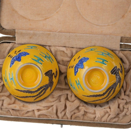 Antique Chinese Republic Period Silver lined porcelain Master salt dips in box - Estate Fresh Austin