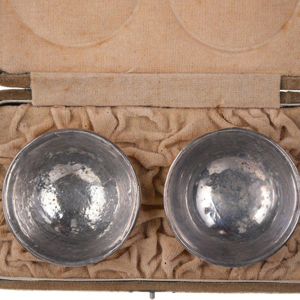 Antique Chinese Republic Period Silver lined porcelain Master salt dips in box - Estate Fresh Austin