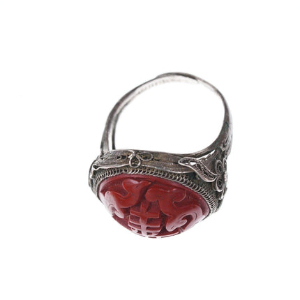 Antique Chinese silver Cinnabar ring - Estate Fresh Austin