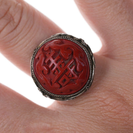 Antique Chinese silver Cinnabar ring - Estate Fresh Austin