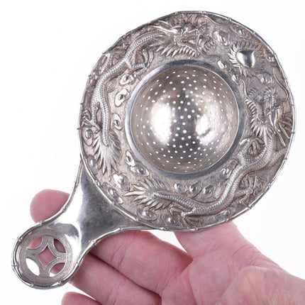 Antique Chinese silver Dragon repousse tea strainer - Estate Fresh Austin