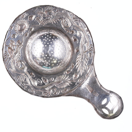 Antique Chinese silver Dragon repousse tea strainer - Estate Fresh Austin