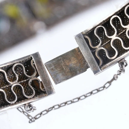 Antique Chinese Silver Enamel Butterfly Malachite bangle bracelet - Estate Fresh Austin