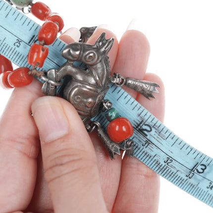 Antique Chinese white donkey of Zhang Guolao silver and coral necklace - Estate Fresh Austin