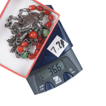 Antique Chinese white donkey of Zhang Guolao silver and coral necklace - Estate Fresh Austin