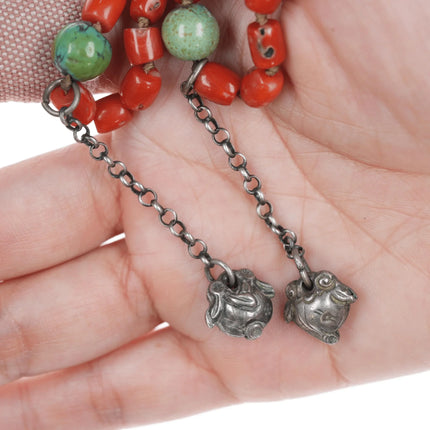 Antique Chinese white donkey of Zhang Guolao silver and coral necklace - Estate Fresh Austin