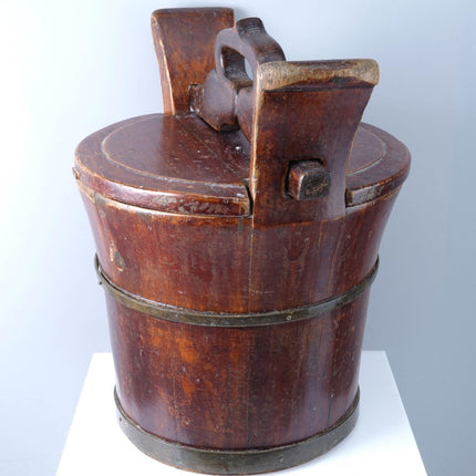 Antique Chinese Wooden Water Bucket with Puzzle Lid - Estate Fresh Austin