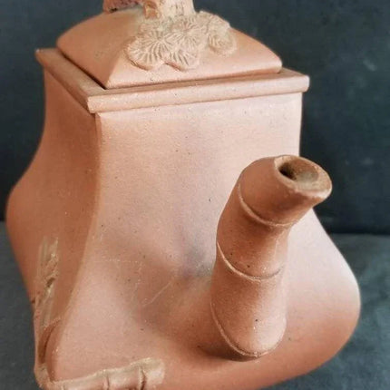 Antique Chinese Yixing Zisha Teapot Hand Built Bamboo spout Decoration - Estate Fresh Austin