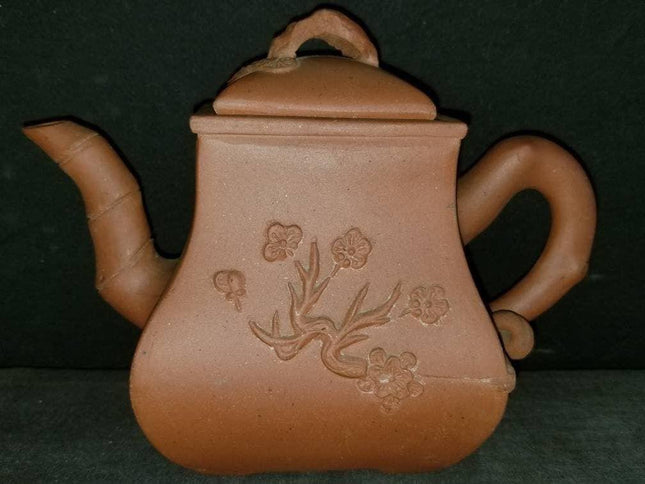 Antique Chinese Yixing Zisha Teapot Hand Built Bamboo spout Decoration - Estate Fresh Austin