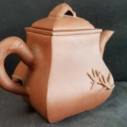 Antique Chinese Yixing Zisha Teapot Hand Built Bamboo spout Decoration - Estate Fresh Austin