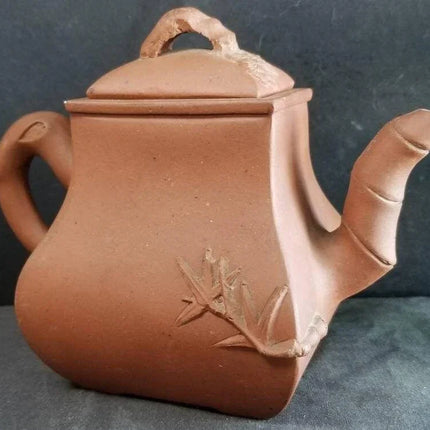 Antique Chinese Yixing Zisha Teapot Hand Built Bamboo spout Decoration - Estate Fresh Austin