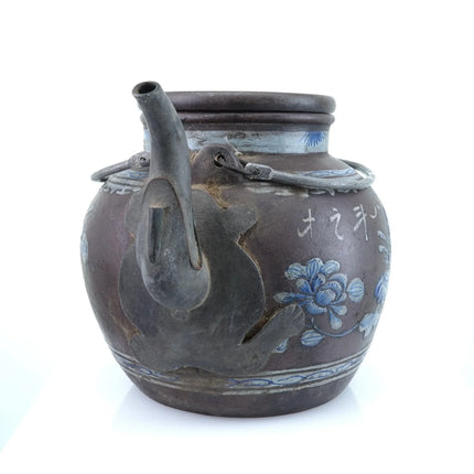 Antique Chinese Yixing Zisha Teapot Pewter Mounted Hand Enameled Decoration - Estate Fresh Austin