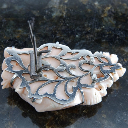 Antique chinoisiere 18k white gold carved coral watermill with peony flowers j. - Estate Fresh Austin