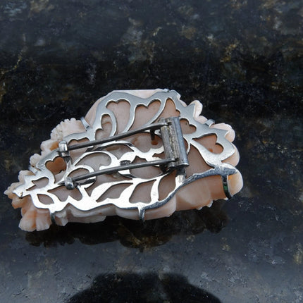 Antique chinoisiere 18k white gold carved coral watermill with peony flowers j. - Estate Fresh Austin