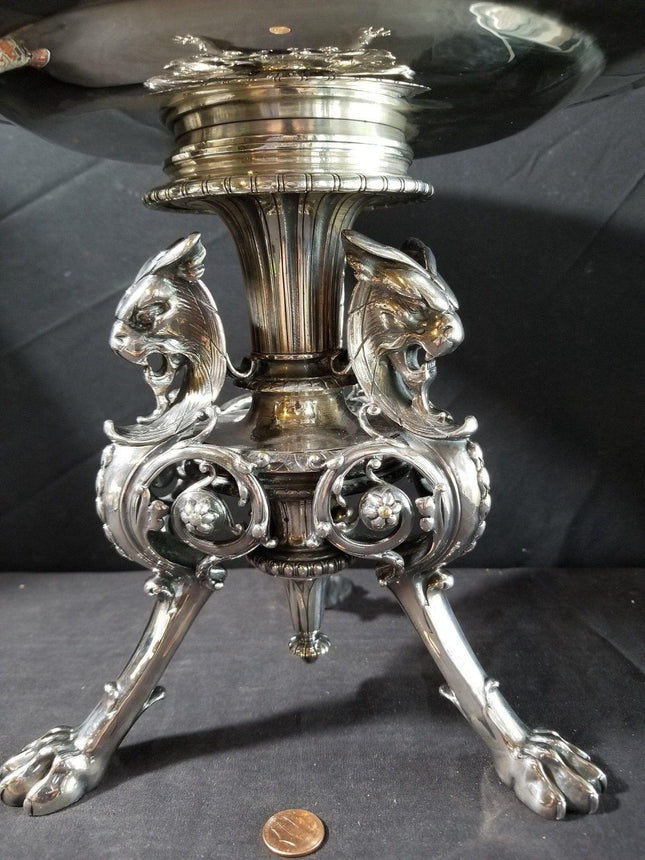 Antique Christofle Centerpiece Silvered Bronze with French Cameo Glass Insert Pr - Estate Fresh Austin