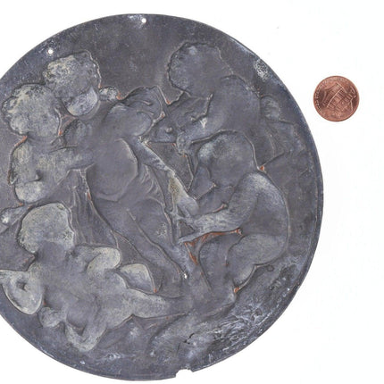 Antique copper relief plaque with cherubs - Estate Fresh Austin