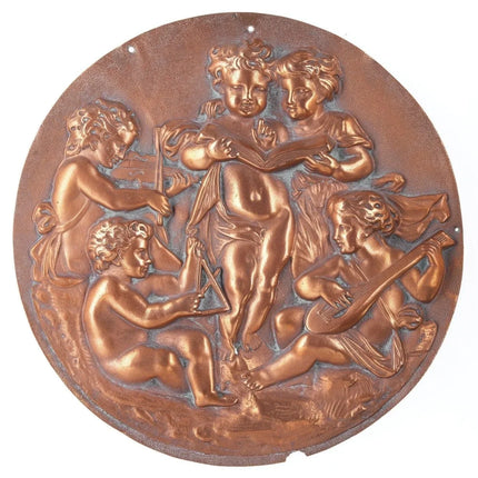 Antique copper relief plaque with cherubs - Estate Fresh Austin