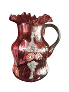 Antique Cranberry Enameled Water Pitcher 9.75