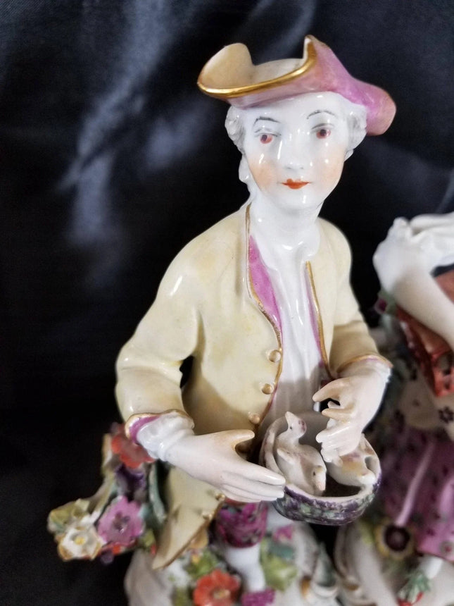 Antique Derby Figures 18th Century Liberty and Matrimony Man with Bird's nest an - Estate Fresh Austin