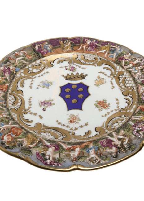 Antique Dresden Capodimonte Style Plate Hand Painted with relief border 10.5" - Estate Fresh Austin