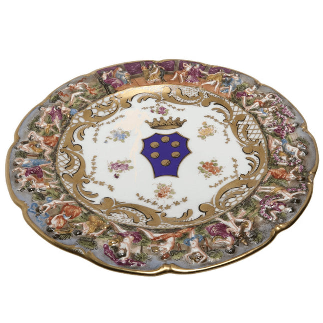 Antique Dresden Capodimonte Style Plate Hand Painted with relief border 10.5" - Estate Fresh Austin