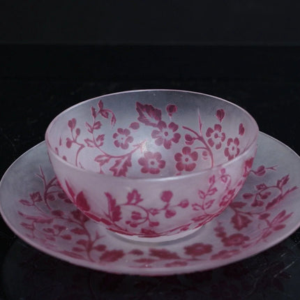 Antique English Cameo glass cup and saucer with butterfly/Chinoisiere decoration - Estate Fresh Austin