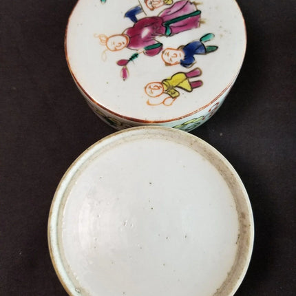 Antique Famille Rose Stacking box Set Teacher, Children, Double Happiness Qing - Estate Fresh Austin