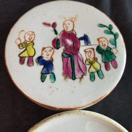 Antique Famille Rose Stacking box Set Teacher, Children, Double Happiness Qing - Estate Fresh Austin