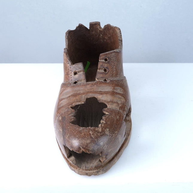 Antique Folk Art Carved Wood beat up Shoe - Estate Fresh Austin