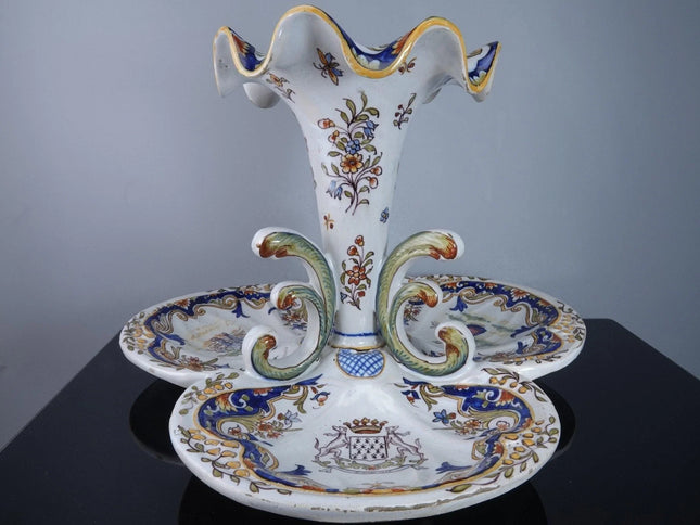 Antique French Faience Large Centerpiece signed Rotheneuf - Estate Fresh Austin