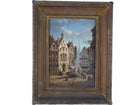 Antique French Oil on Board Town Square with Pharmacy Pharmacien - Estate Fresh Austin
