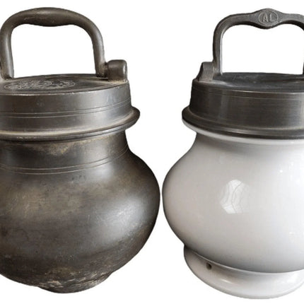 Antique French pewter Sustenteur Medical Apothecary Jars for Sterilization - Estate Fresh Austin