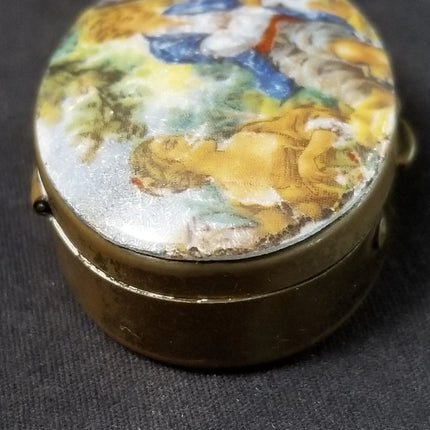 Antique French Pill/trinket Box Enamel on Copper lid c.1920 - Estate Fresh Austin