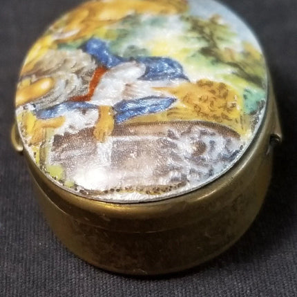 Antique French Pill/trinket Box Enamel on Copper lid c.1920 - Estate Fresh Austin