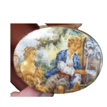 Antique French Pill/trinket Box Enamel on Copper lid c.1920 - Estate Fresh Austin