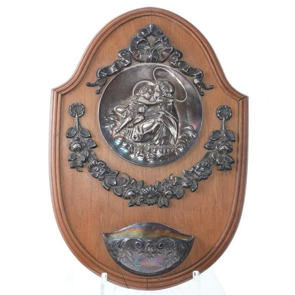 Antique French Sterling repousse Holy water font on wood - Estate Fresh Austin