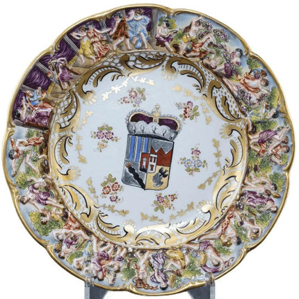 Antique Hand Painted High Relief Dresden Service plate - Estate Fresh Austin