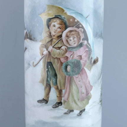 Antique Hand Painted Limoges Lamp Mothers and Daughters and Children in the Snow - Estate Fresh Austin